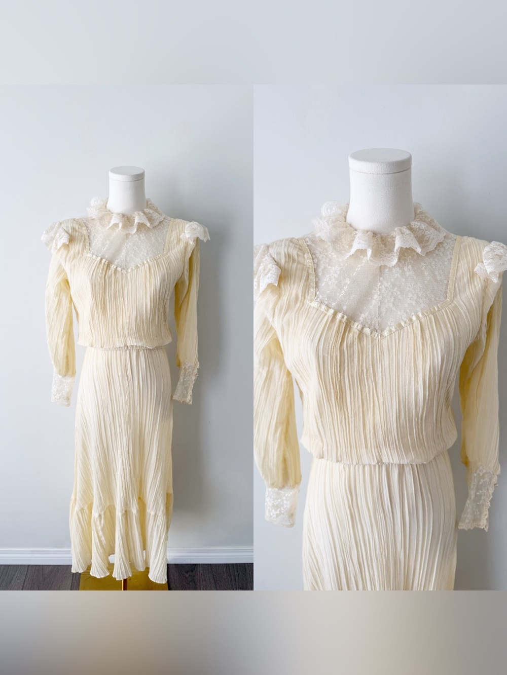 70s beige/butter yellow bottom prairie dress.